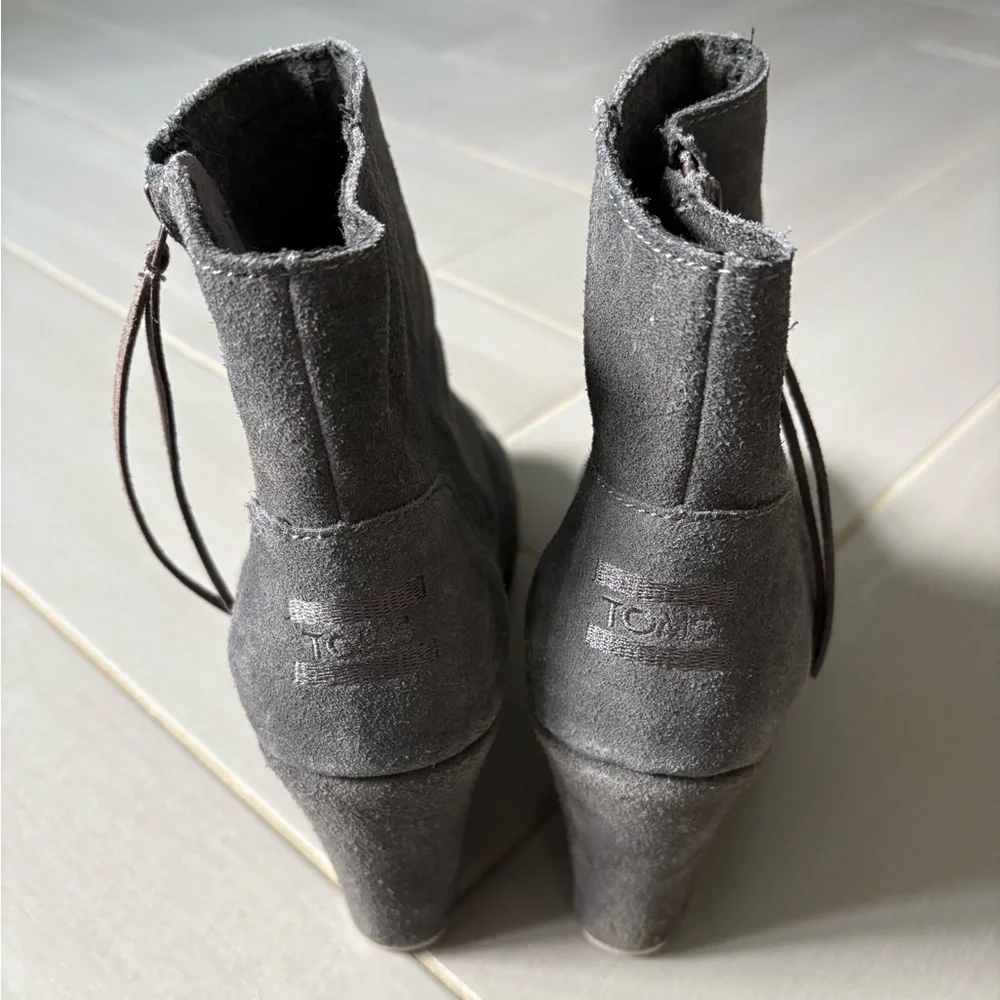 TOMS Desert Wedge Suede Boots—Charcoal
